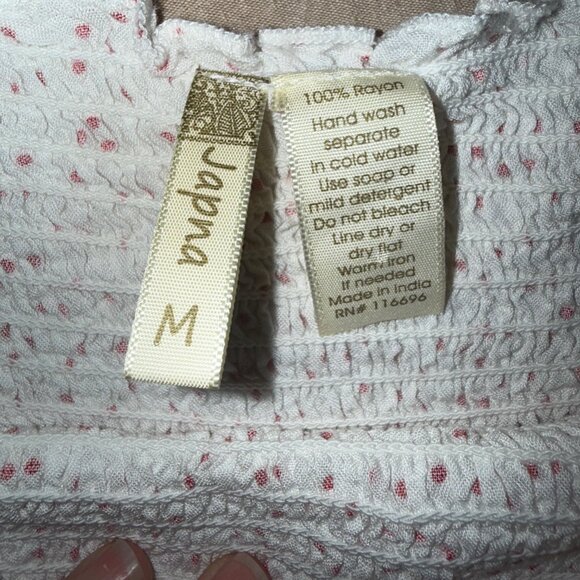 Japna White and Red Polka Dot Elastic Bodice Smocked Top Size‎ M - Picture 4 of 4